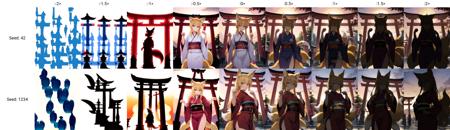 best quality, megami magazine, shrine, multiple torii, sunset, silhouette, cowboy shot,
mature female, traditional youkai, kitsune, slit pupils, glowing red eyes, fox ears, long blond hair, (fox tail, multiple tails:1.2), japanese clothes, kimono, standing, looking at viewer, seductive smile, perfect hands, paw pose, backlighting, <lora:silhouetteKai22222_8:-2>