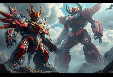 epic details, full body"Create a high-quality, dynamic 4K artwork of a Chaos King Archfiend robot on a Gravity Collapse, a full body portrait of a zentaur, and a full body red mech in the style of guo hua. Include massive construction machines and an epic, intricate abstract upper body. Merge Akira and Bumblebee in a transforming figurine in the background. Implement vivid colors, stunning details, and a harmonious composition. Aim for a trending, award-winning piece on Artstation, inspired by Makoto Shinkai, Stanley Artgerm Lau, and other top artists."