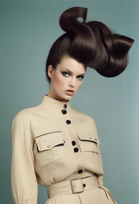high-fashion photograph, hairstyle by cecil touchon, outfit by rosalie gascoigne