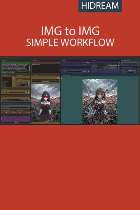 IMG to IMG simple workflow HiDream | UPSCALE | LORA | GGUF | CIVITAI Metadata