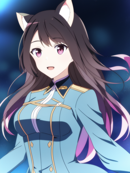 portrait, (solo, 1girl), portrait, (solo, 1girl), night time, dark, medium breasts, (Dark Red eyes), long hair,(Light Black hair) straight hair, (Blue military uniform), school background, best quality, 1girl, cat tail, cat ears, smile, open mouth, (anime, waifu, new, newest:1.2), (anime, waifu, new, newest:1.2)
(exceptional, best aesthetic, new, newest, best quality, masterpiece, extremely detailed, anime, waifu:1.2)  <lyco:NotSHAFT_v2-epoch05-Dadapt-WD15BWeeb:1.0>