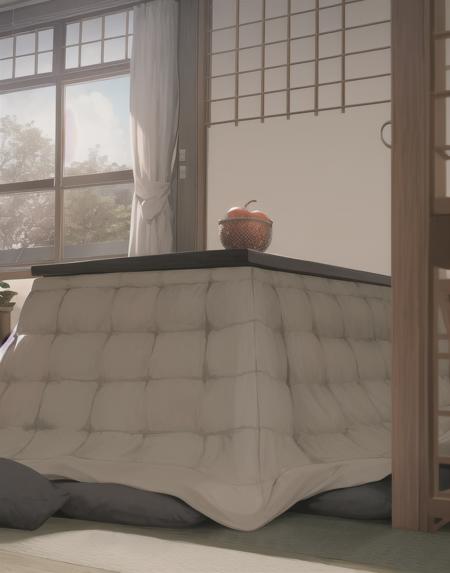 masterpiece, best quality, kotatsu, indoors, table, window, cosy, calm, rest, 1girl,  <lora:kotatsu-20:1>