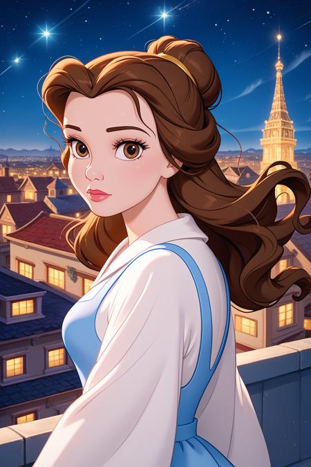 DisneyBelle, 1girl, brown hair, brown eyes, long hair