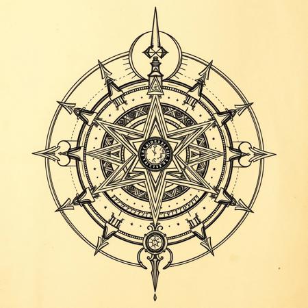 tattoo design, intricate occult symbolism, esoteric, ancient an honorable 9rder of the golden dawn