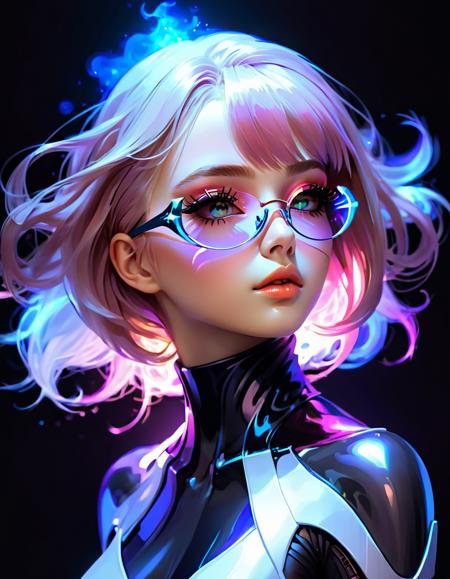 ethereal fantasy concept art of  1girl, black background, futuristic glasses, closed eyes, lips, long hair, upper body, medium breasts, blunt bangs, digital media \(artwork\), multicolored hair, simple background, turtleneck, glowing, bare shoulders, warm, highly detailed, cinematic, refined, focused, elegant, intricate, sublime, creative, extremely inspirational, attractive, illustrious, cool
 <lora:FuturisticGlassesXL:.6>, , <lora:FILM_PHOTOGRAPHY_STYLE:0.25> . magnificent, celestial, ethereal, painterly, epic, majestic, magical, fantasy art, cover art, dreamy