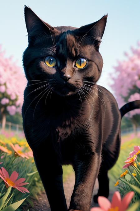 (((anime cat running through a field of flowers))),, best quality, ultra high res, (photorealistic:1.4),, high resolution, detailed, raw photo, sharp re, by lee jeffries nikon d850 film stock photograph 4 kodak portra 400 camera f1.6 lens rich colors hyper realistic lifelike texture dramatic lighting unrealengine trending on artstation cinestill 800,, photorealistic, photo, masterpiece, realistic, realism, photorealism, high contrast, photorealistic digital art trending on Artstation 8k HD high definition detailed realistic, detailed, skin texture, hyper detailed, realistic skin texture, armature