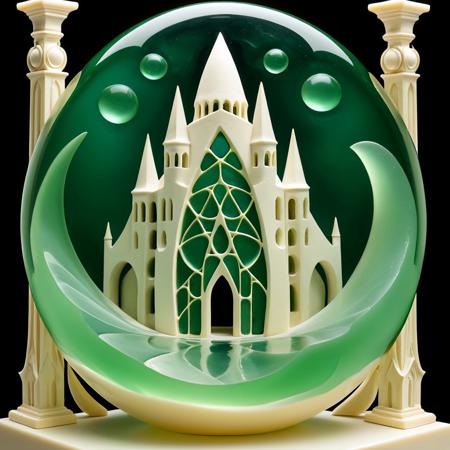 Incredibly smooth green sea glass and polished ivory create a seamless, abstract representation of Picasso's art, imbued with the golden ratio. MC Escher and airy elven fantasy architecture meet and give birth to something wondrous and overwhelming.