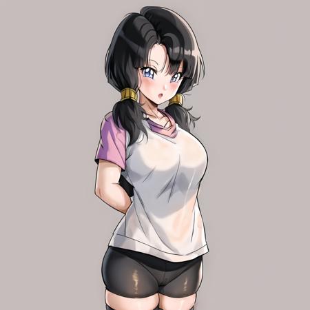 Videl,  twintails, 1girl, best quality, forest, dynamic lighting, biker shorts