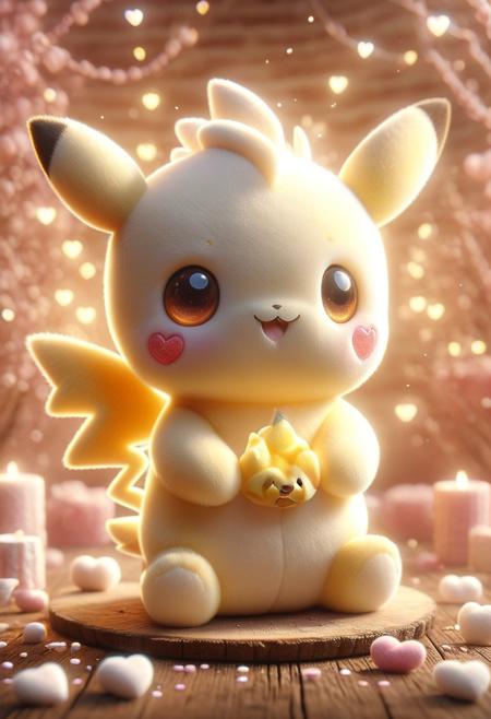 holographic, h4v_h0l0, pikachu, cute, chibi, glowing eyes, LED, High Quality, Soft Texture, Full Colour, made of marshmallow masterpiece, dynamic, awesome quality,soft lighting,artistic composition, high contrast, high resolution, visual aesthetics, masterpiece, sfw