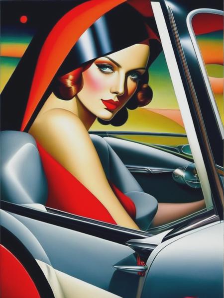 <lyco:TamaraDeLempicka:1.0> a woman in a car style Tamara de Lempicka