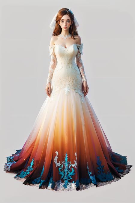 d1pw3dd1ngt3al, bare shoulders, standing, full body, strapless, strapless dress, wedding dress, long dress,