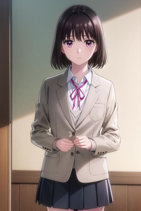 ichikaarima, <lora:ichika arima s1-lora-nochekaiser:1>,
ichika arima, short hair, brown hair, (pink eyes:1.3),
BREAK skirt, shirt, long sleeves, ribbon, school uniform, jacket, white shirt, pleated skirt, socks, collared shirt, red ribbon, kneehighs, neck ribbon, blazer, green skirt, black socks,
BREAK indoors, classroom,
BREAK looking at viewer, (cowboy shot:1.5),
BREAK <lyco:GoodHands-beta2:1>, (masterpiece:1.2), best quality, high resolution, unity 8k wallpaper, (illustration:0.8), (beautiful detailed eyes:1.6), extremely detailed face, perfect lighting, extremely detailed CG, (perfect hands, perfect anatomy),