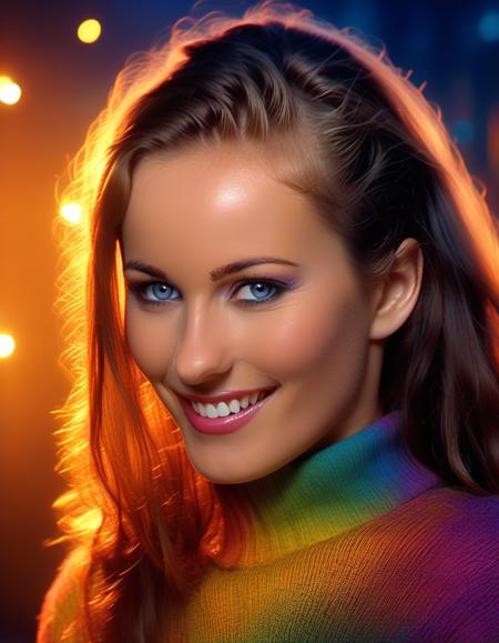 <lora:kyl4c0l3-000014:1>portrait photo of kyl4c0l3 woman, looking directly at the camera   snapshot aesthetic, dramatic lighting, color cannon explosion, savage smile, paint on body, rainbow collored sweater,splash, particles, dynamic background,, (masterpiece, best quality, ultra-detailed, best shadow), high contrast, (best illumination), ((cinematic light)), colorful, hyper detail,