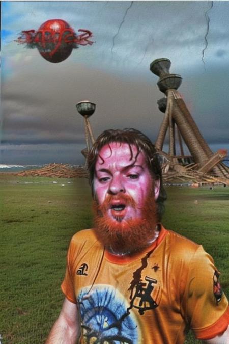 Weirdcore upper body and face of <ffurian> male man on palm trees on beach,  (face portrait 1.6) (soccer bloody1.5) meltdown emotions, 90VHS, (ffurian man with beard 1.1) (ffurian with soccer jersey 1.2) (y2k aesthetic 0.8), ms paint style <lora:ms-paint-lora:1> (angry weather 1.2),  <lora:y2kaesthetic:0.7>, half0ster, organic sculptures,