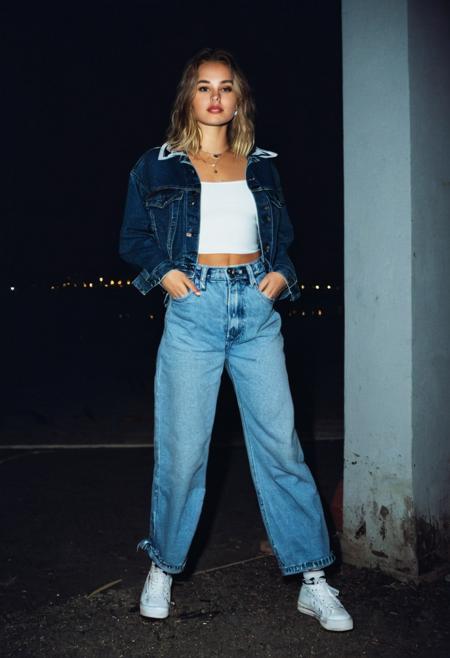 raw photo,full body, 1girl, 25 y.o. , 90's style,  night, high contrast, hard light, griny photo