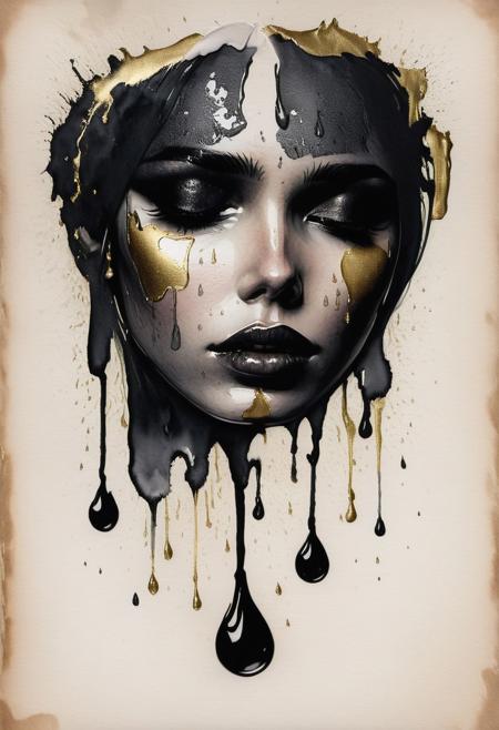 RAW profile photo, close-up, dark atmosphere, crying with tears made of gold, masterpiece, cinematic film still of a blonde beautiful woman, detailed skin, freckles ,eyeliner, dark lipstick, black lace turtleneck dress, skin pores, tack sharp focus on eyes, Sensual, lustful, seductive,  intricate, ultra detailed, 8k, <lora:MS_DitavT_V1_32:0.6>