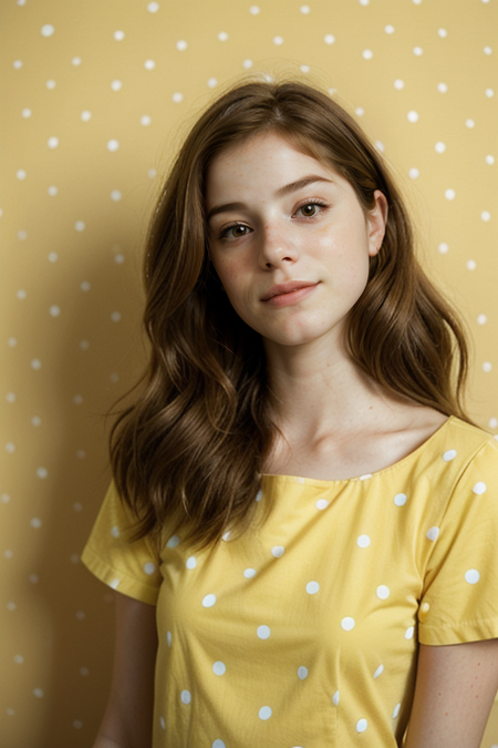 LucaHollestelle, razored combover bob haircut, young woman, ((slim, fit, lanky, coltish:1.2)), yellow polka dot dress, looking at viewer, taken with Leica M, 35mm f1.2, Kodachrome film, natural lighting, oiled skin, perfect eye blush, slightly open mouth, long eye lashes, <lora:epiCRealismHelper:0.2>, <lora:hairdetailer:0.3>, ((basic yellow polka dot backdrop:1.3)), detailed skin texture, (blush:0.5), (goosebumps:0.5), subsurface scattering, RAW candid cinema, remarkable color, ultra realistic, textured skin, remarkable detailed pupils, realistic dull skin noise, visible skin detail, skin fuzz, dry skin, shot with cinematic camera