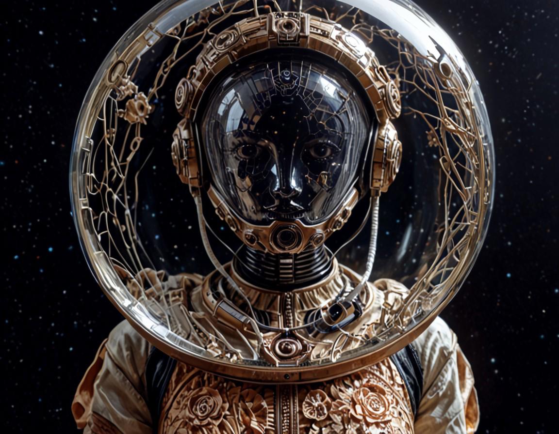 score_9_up, score_9, score_8_up, score_7_up, rating_explicit, "An eerie portrait of a woman adorned with a mask resembling a cracked mirror, a floating astronaut helmet, surreal costume design, female figure, reminiscent of Victorian era, digital art, mirrored visage, space, contrast, distorted reflections, mask, Steampunk influence, adorned by flowers, futuristic."
"A haunting portrayal featuring a woman in a glass bubble helmet, a surreal sculpture, digital manipulation, fusion of organic and mechanical elements, space fashion, astronaut attire, cybernetic flower, metallic reflections, space-inspired design, haunting yet elegant, sculptural headpiece."
"A surrealistic portrait showcasing a woman in a glass dome helmet, dreamlike sculpture, pop art surrealism, space-age fashion, floral elements, mirrored distortion, futuristic yet classic, ethereal beauty, mixed media concept, metallic surreal headgear, enigmatic reflections, otherworldly attire."
"A captivating image of a woman in a glass helmet with a surrealistic twist, pop surrealism influence, dreamy concept, space and nature fusion, futuristic costume design, organic and mechanical blend, mirrored helmet, floral headdress, dreamlike ambiance, distorted reflections, artistry by a modern surrealist, fusion fashion, surreal space princess."
"An artistic creation featuring a woman in an otherworldly glass headpiece, pop surrealist sculpture, space-age fashion, surreal portrait, futuristic floral adornments, reflective surfaces, avant-garde elegance, amalgamation of nature and technology, surreal helmet art, dreamlike imagery, melding space and art."
"A mesmerizing artwork displaying a woman with an elaborate glass headgear, surrealist costume design, pop surrealism, astronaut-inspired fashion, mirror sculpture, reflective surfaces, floral embellishments, dreamlike surrealism, futuristic space design, artistic amalgamation, space-age costume, surreal beauty, ethereal reflections."
"An enigmatic portrayal of a woman in a glass helmet, surrealistic sculpture, astronaut couture, pop surrealist fashion, mirror distortion, floral artistry, dreamlike concept, fusion of organic and mechanical elements, surreal headgear, avant-garde space attire, futuristic reflections, ethereal beauty, surreal space odyssey."
"A visionary artwork depicting a woman wearing a glass dome headpiece, surreal sculpture, pop surrealism, space-age fashion, surreal costume design, mirrored reflections, floral motifs, dreamlike atmosphere, futuristic elements, amalgamation of space and nature, astronaut-inspired attire, enigmatic surrealism, otherworldly beauty."
"A mesmerizing image presenting a woman in a glass helmet, surrealistic sculpture, pop surrealism, space-inspired fashion, mirrored distortion, floral embellishments, dreamy concept, fusion of organic and mechanical elements, futuristic headpiece, surreal reflections, astronaut attire, enigmatic beauty, surreal space exploration."
"An otherworldly portrait featuring a woman in an intricate glass headgear, surreal sculpture, pop surrealism, space and nature fusion, mirrored helmet, dreamlike floral elements, futuristic fashion, distorted reflections, surrealistic artwork, amalgamation of organic and mechanical, ethereal space attire, enigmatic beauty, surreal cosmic odyssey."