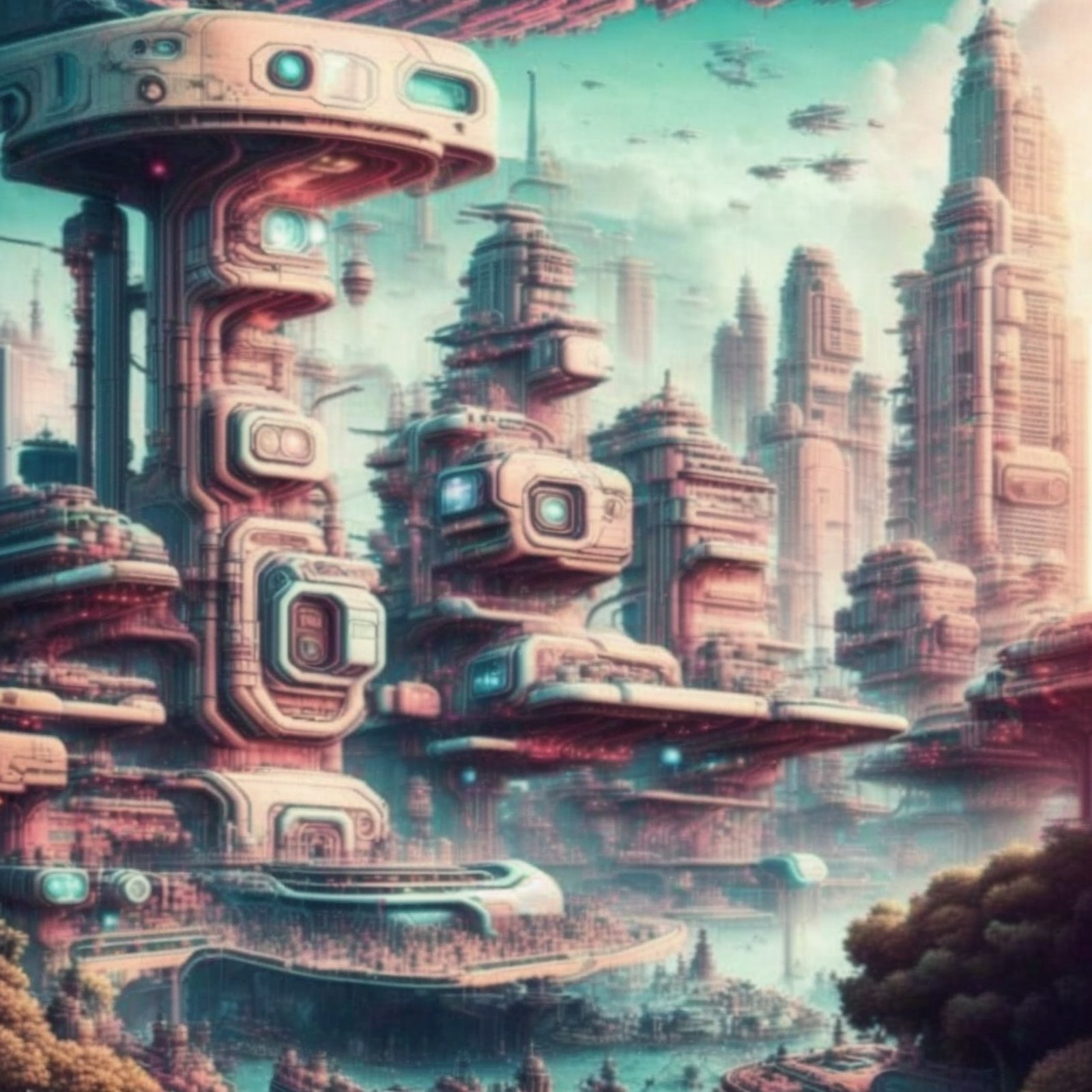 wide shot, sci fi city, Cybercity, style by JovianSociety
