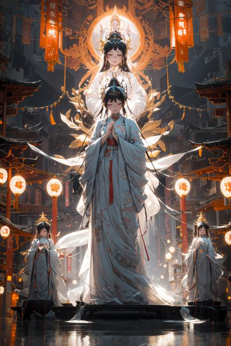 guanyin,
dress, 1girl, long sleeves, jewelry, long hair, reflection, solo, white dress, hair ornament, standing, statue, looking at viewer, full body, closed eyes, closed mouth
<lora:guanyin_20230801144229-000018:0.5>