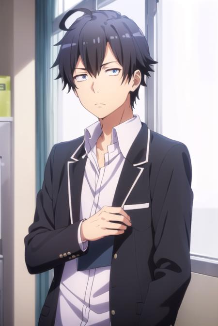 hachimanhikigaya, <lora:hachiman hikigaya s3-lora-nochekaiser:1>,
hachiman hikigaya, black hair, ahoge, male focus, (black eyes:1.3),
BREAK shirt, school uniform, jacket, white shirt, collared shirt, pants, open jacket, black jacket, black pants, blazer, sobu high school uniform,
BREAK indoors, classroom,
BREAK looking at viewer, (cowboy shot:1.5),
BREAK <lyco:GoodHands-beta2:1>, (masterpiece:1.2), best quality, high resolution, unity 8k wallpaper, (illustration:0.8), (beautiful detailed eyes:1.6), extremely detailed face, perfect lighting, extremely detailed CG, (perfect hands, perfect anatomy),