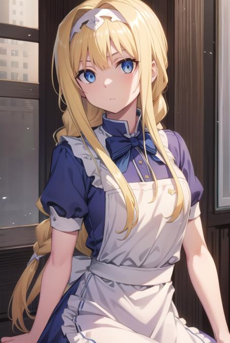 alicezuberg, <lora:alicezubergtest:1>, alice zuberg, bangs, blue eyes, blonde hair, hair between eyes, very long hair, braid, hairband, white hairband,,
BREAK dress, bow, ribbon, short sleeves, frills, apron, puffy short sleeves, blue dress, brown footwear, knee boots, white bow, white apron, frilled apron,
BREAK outside, forest,
BREAK looking at viewer, BREAK <lora:GoodHands-vanilla:1>, (masterpiece:1.2), best quality, high resolution, unity 8k wallpaper, (illustration:0.8), (beautiful detailed eyes:1.6), extremely detailed face, perfect lighting, extremely detailed CG, (perfect hands, perfect anatomy),