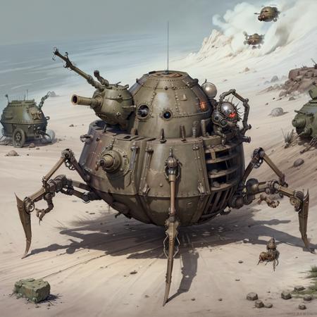 concept art, <lora:Clockworkspider:.75> Clockworkspider  ww1 tank ,  spider