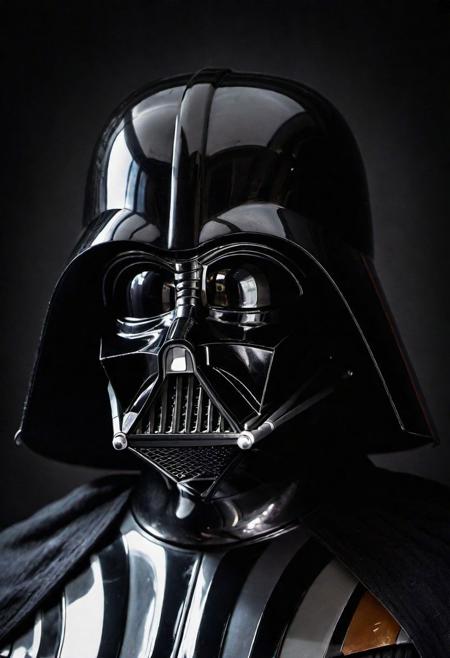 Close-up, (DARTH Vader ), grim smile, relaxed pose, portrait movie shot, serious, menacing, chiaroscuro style photo, dark background, minimalism, dramatic lighting, professional quality, dull highlights and shadows, natural and  original,