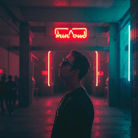 DSLR photo, Raw photo, (close up of man wearing reflective sunglasses:1.3), (neon sign:1.3), tunnel, tiled walls, UndergroundClub, (side view:1.3), red light, <lora:UndergroundClub:0.6>, soft lighting, realistic, hard shadow, masterpiece, best quality,  <lora:theovercomer8sContrastFix_sd15:0.6>