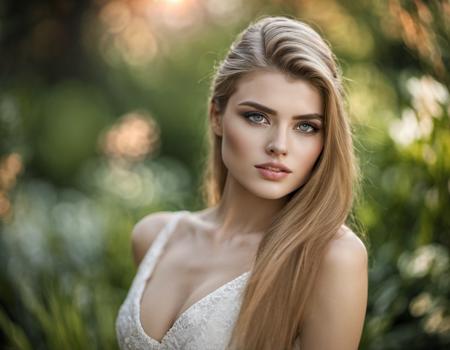 photograph of  woman    26  year old  posing for portrait in garden, skin, 8k, highly detailed, nikon, dslr, hdr, 100-400mm lens, composition, best composition, classic, (blurry:1.2)
