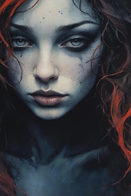 watercolor, dark, dark textured background, closeup, Conrad Roset, Brian Froud, vivid colors <lora:linquivera:1>  <lora:add-detail-xl:0.8>