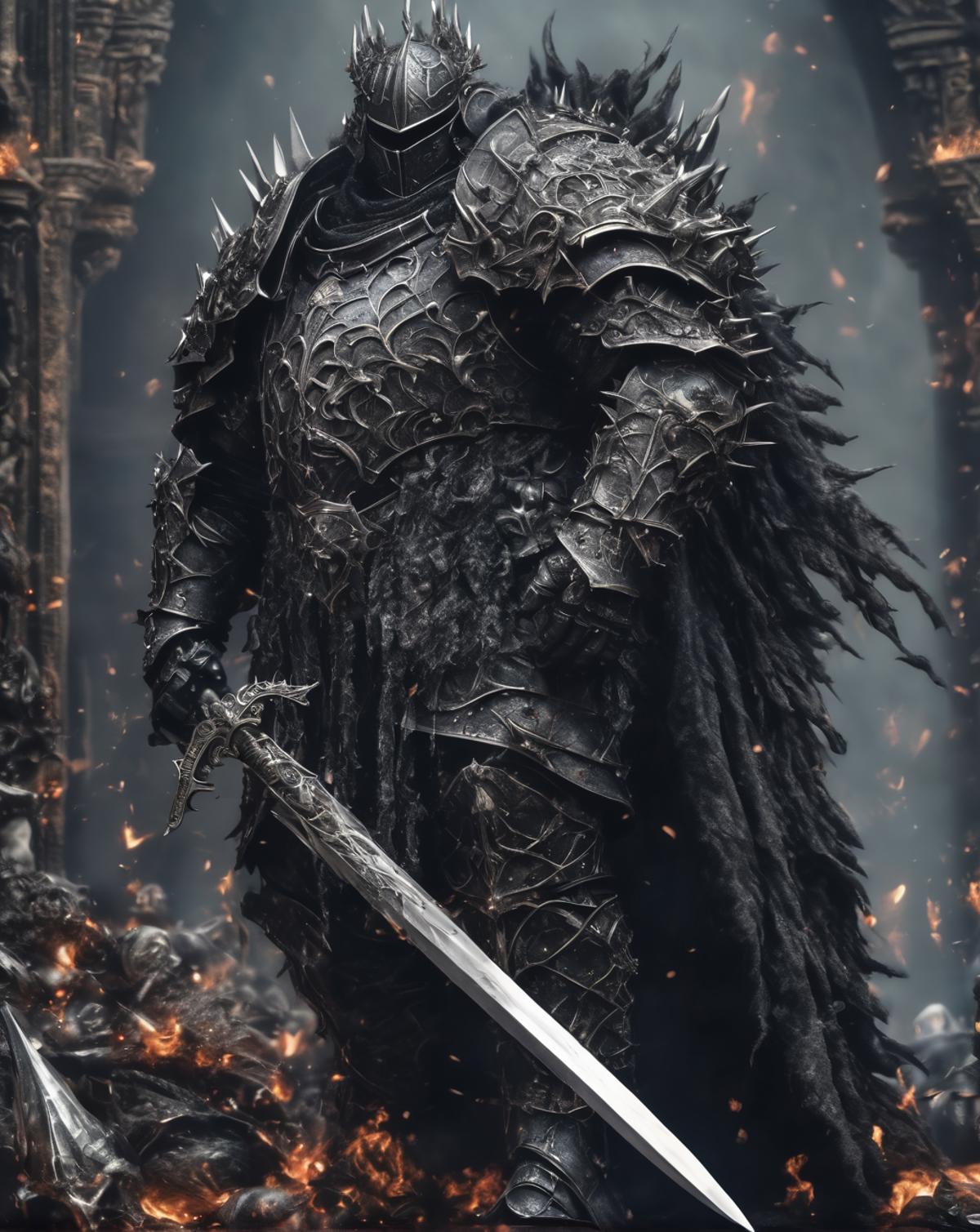 Image of a Warrior with a Sword and Spikes on His Armor.