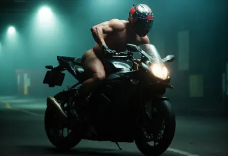 Man riding motorcycle nude