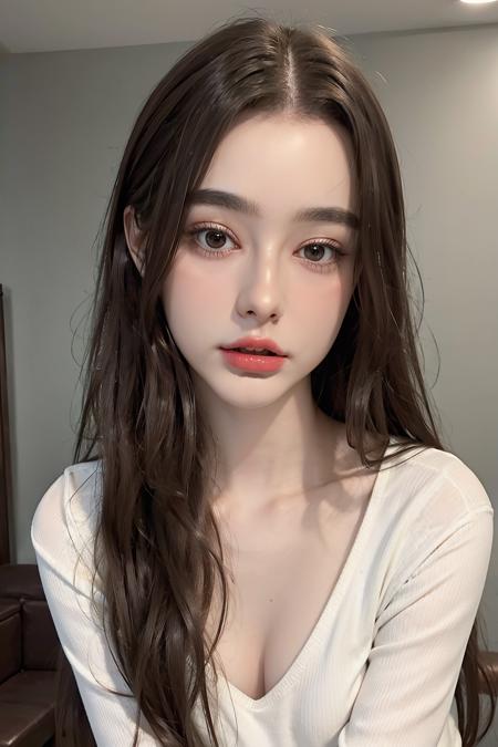 <lora:dashaTaran_v10:0.5>, <lora:InsgirlTara_v10:0.75>, wearing sweater, 1girl, long_hair, solo, breasts, looking_at_viewer, lips, realistic, upper_body, brown_eyes, cute, pale skin, realistic humid skin, extremely detailed face, extemely detailed eyes, v-shaped slim face, kpop makeup, BREAK, lanky, 173cm, 49kg, supermodel shape, 8.5 heads figure, small breasts, toned butt, thigh gap