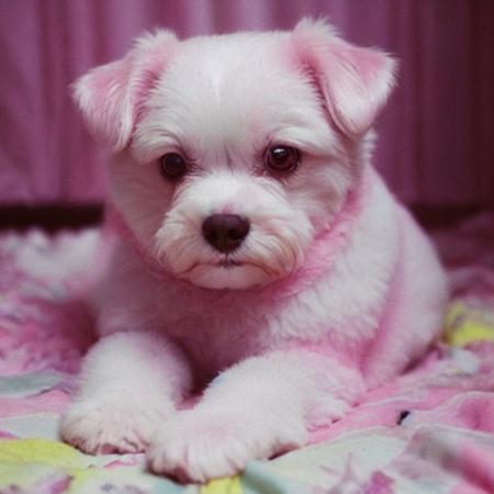 pastel pink babycore <lora:pastel pink babycore:0.8> dog, cgsociety photo by annie leibovitz, vivid colors