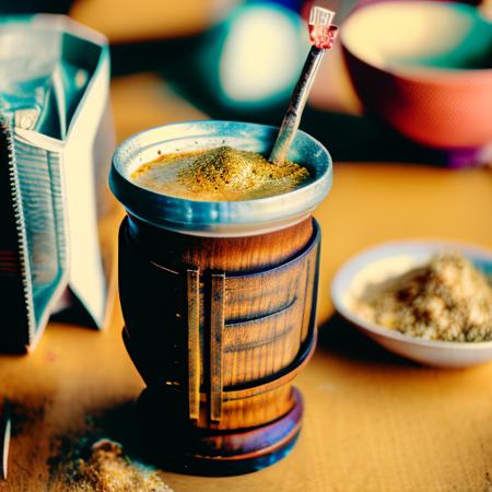 <lora:mate10-12:1>, masterpiece, best quality, POV photo of an amazing mate tea on a table,, blurry background, kodak vision 3