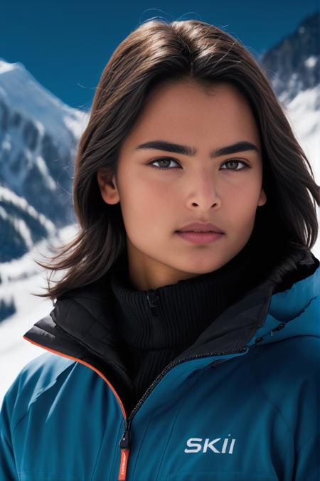 Photorealism <lora:TalisaSotoSDXL-000008:1>, (full-body photo:1.5) of TalisaSotoSDXL in skii uniform, dark-brown straight hair, brown eyes, skiing in the alps (highily detailed face, highily detailed eyes:1.3), Photorealism, often for highly detailed representation, photographic accuracy, or visual illusion., detailed skin texture, (blush:0.5), (goosebumps:0.5), subsurface scattering, (extremely detailedskin:1.5),(matte skin:1.7), healthy human skin, human skin has [visible|[(wrinkles:0.625)|small pores]], unretouched skin