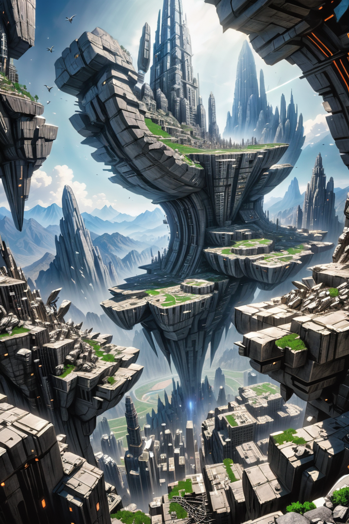 A Futuristic Cityscape with Greenery and Mountainous Terrains