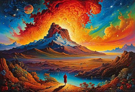 [watercolor painting : oil painting : 0.5], sensual passion explodes in a climatic explosion, at night under a gorgeous starry sky, vibrant colors , surrealism, grandiose, masterpiece, sharp focus, very beautiful, amazing, whimsical landscape, art by (Salvador Dali, vladimir fedotko, josephine wall), bright colors, high contrast, ethereal , camouflage, hidden man, riddle game