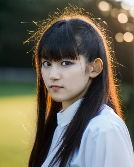 realistic, photorealistic, detailed, beautiful, RAW photo, film grain, (natural lighting :1.2), japanese, woman, raw photo, photo background, long hair, suzuka nakamoto,suzukav4, punk style, wearing a white shirt, 20 years old,  black eyes,  bokeh, park,mature
<lora:Suzuk4-step00007350:1>