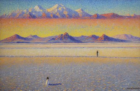 (impressionism:1.1), Salt Flat , a painting,scenery,scene painting, rural, (Vincent Di Fate:0.5),