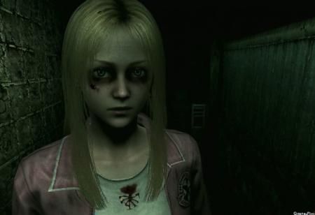 white skin girl, thin, oval face, green eyes, almond eyes, straight nose, blonde hair, long hair, straight hair,   horror pink style, 3d model, horror protagonist,female, PS2, PlayStation japan horror, low quality, silent Hill 2, Resident Evil, octane render,detailed, volumetric, dramatic lighting, eerie, dark, spooky, suspenseful, grim, detailed, distressed, edgy, rock and roll vibe, dark, mysterious, haunting, dramatic, ornate, PlayStation 2 graphics, PlayStation 1