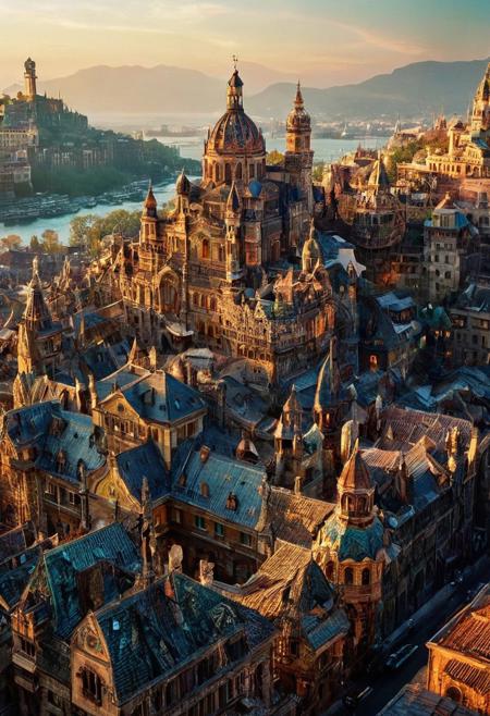 beautifull city, the mystical professional natural lighting, volumetric lighting maximalist. intricately detailed, complex, elegant, expansive, fantastical, film photography style,  heavy grain
