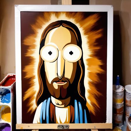 8k fanart, painting of ukj jesus,  brush strokes, (masterpiece), long brown hair, detailed  (best quality), sharp focus <lora:poopy_sdxl_v11_E3:1.0>