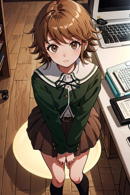 fujisaki chihiro, otoko no ko green jacket, ribbon, brown skirt, kneehighs
