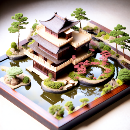 photo, a model of a japanese style house with a pond (IsoJapan style:1) <lora:djzIsoJapanV21:1>