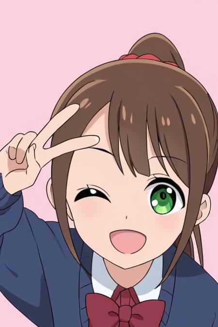 honshouAru, ponytail, green eyes