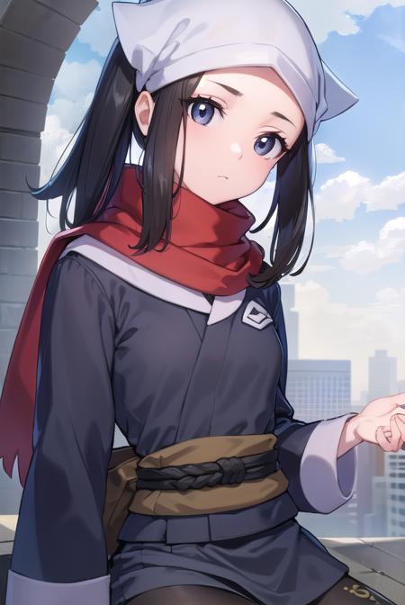 pokemonakari, <lyco:pokemonakari-lyco-nochekaiser:1>,
pokemonakari, black hair, (grey eyes:1.5), long hair, ponytail, sidelocks, (small breasts:1.2),
BREAK black pantyhose, black undershirt, brown footwear, head scarf, jacket, loose socks, pantyhose, red scarf, sash, scarf, shoes, socks, white headwear, white pantyhose,
BREAK looking at viewer, (full body:1.2), upper body,
BREAK outdoors, city, sky,
BREAK <lyco:GoodHands-beta2:1>, (masterpiece:1.2), best quality, high resolution, unity 8k wallpaper, (illustration:0.8), (beautiful detailed eyes:1.6), extremely detailed face, perfect lighting, extremely detailed CG, (perfect hands, perfect anatomy),