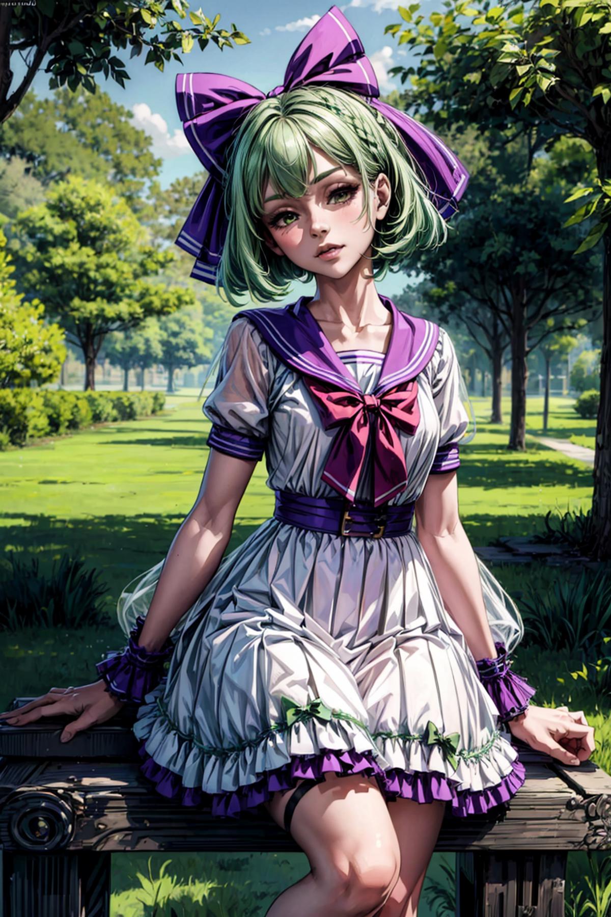 Green Short Hair Purple Bow Girl image by Blackzerker