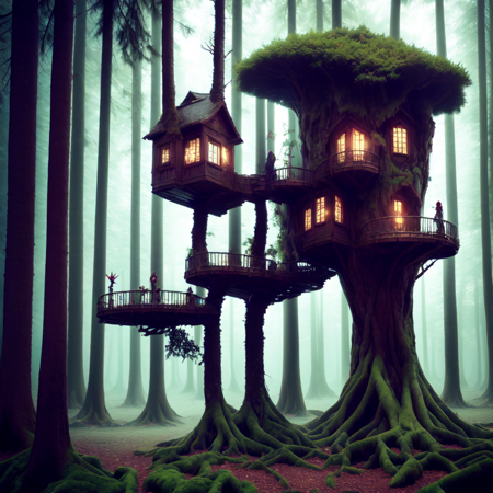 photo, a tree house in the middle of a forest (Metroidvania style:1) <lora:djzMetroidvaniaV21:1>